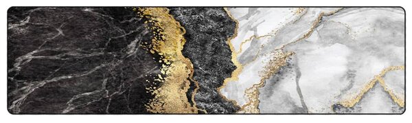 Corwin 300cm Polyester Washable Anti-Slip Rug In Gold, Black And White