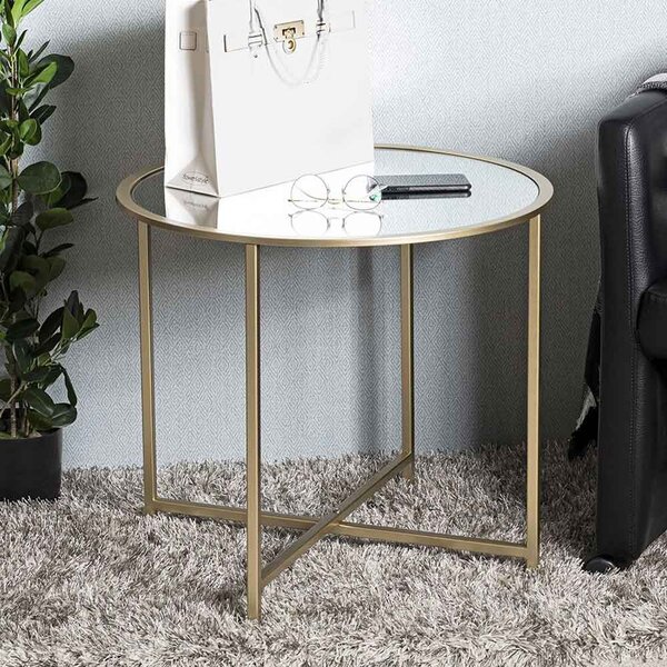 Chatham Small Round Metal End Table With Glass Top In Gold