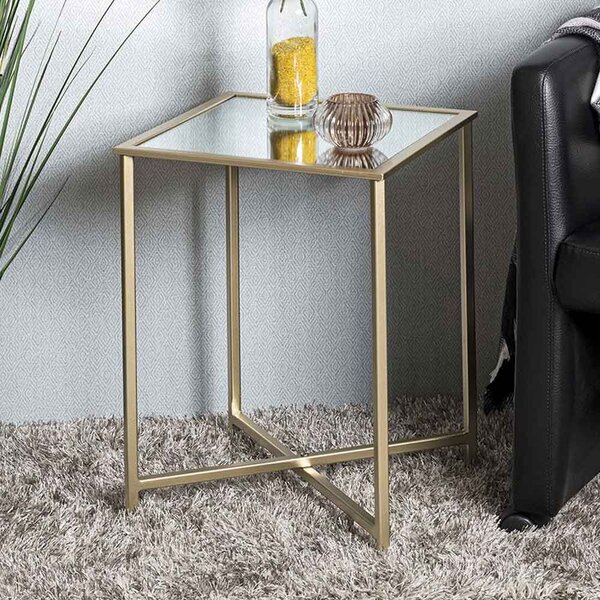Chatham Large Square Metal End Table With Glass Top In Gold