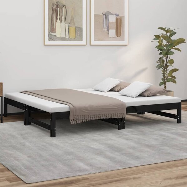 Pull-out Day Bed Black 2x(75x190) cm Solid Wood Pine