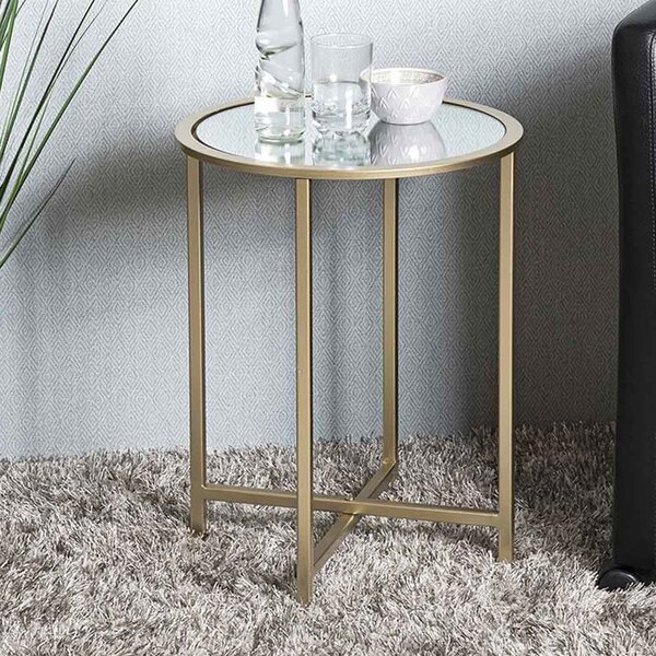 Chatham Large Round Metal End Table With Glass Top In Gold