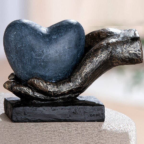 Carnation Synthetic Resin Hand In Heart Sculpture In Antique