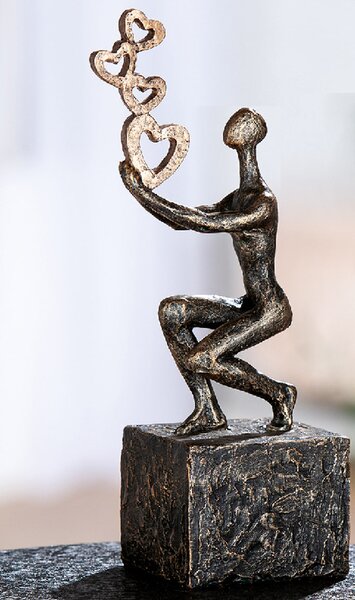 Carnation Synthetic Resin Person Flying Hearts Sculpture In Antique