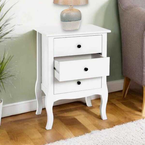 Jewett Wooden End Table With 3 Drawers In White