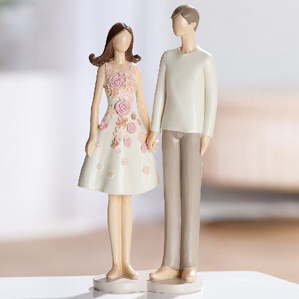 Carnation Synthetic Resin Standing Couple Sculpture In Cream And Pink