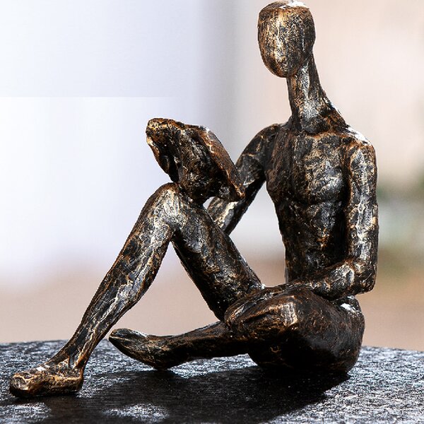 Carnation Synthetic Resin Reading Person Sculpture In Antique