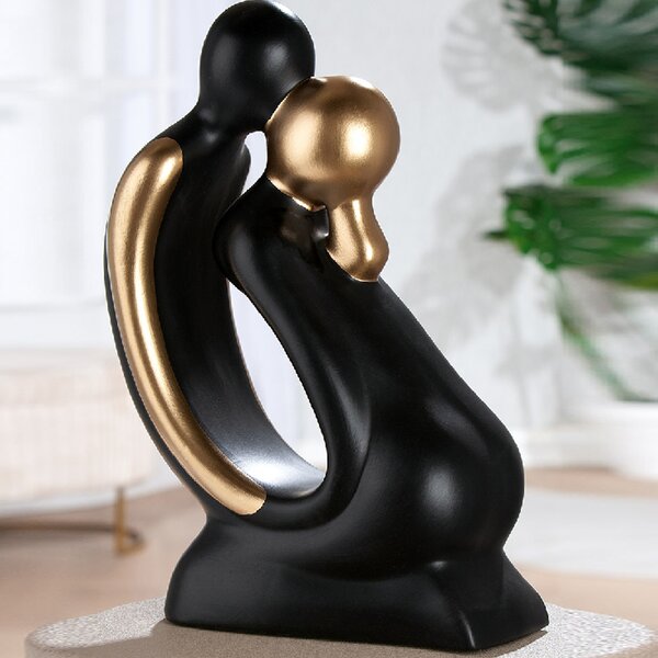 Ocala Medium Ceramics Couple Kiss Sculpture In Black And Gold