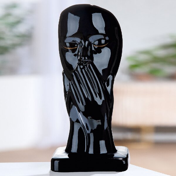 Ocala Ceramic Mouth Covering Sculpture In Black And Gold