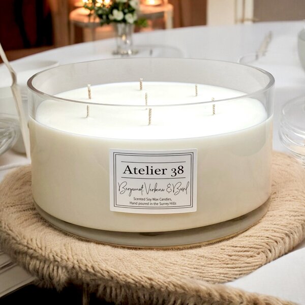 Atelier 38 Bergamot, Verbena & Basil Signature Deluxe Maxi Multi Wick Candle Clear