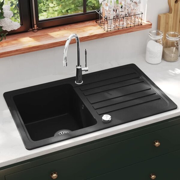 Anna Quartz and Resin 1.0 Bowl Kitchen Sink With Waste Kit 765mm L x 460mm W In Black