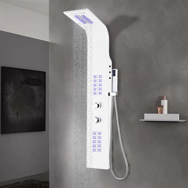 Arvada 4 Modes Shower Panel System With Shower Kit And LED 1300mm Height - White