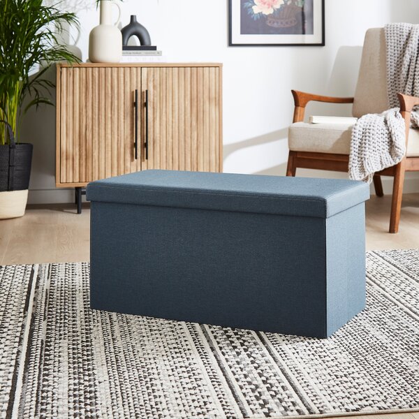 Faux Linen Rectangular Ottoman Pacific Blue