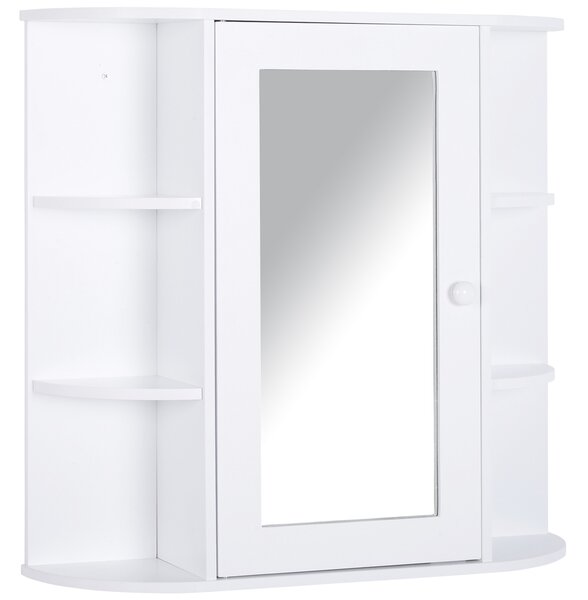 HOMCOM Wall Mounted Bathroom Mirror Cabinet, Single Door Storage Organizer with 2-tier Inner Shelves, White