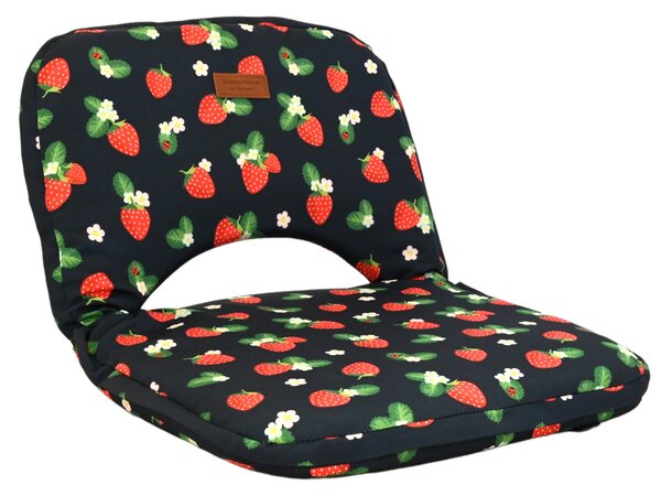 Strawberries & Cream 5 Position Fold Flat Picnic Chair with Carry Handle Navy Blue/Red