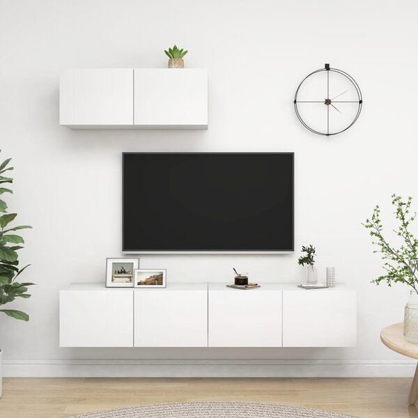 TV Cabinets 3 pcs White Engineered Wood
