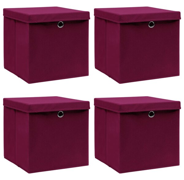 Storage Boxes with Lids 4 pcs Dark Red 32x32x32 cm Fabric
