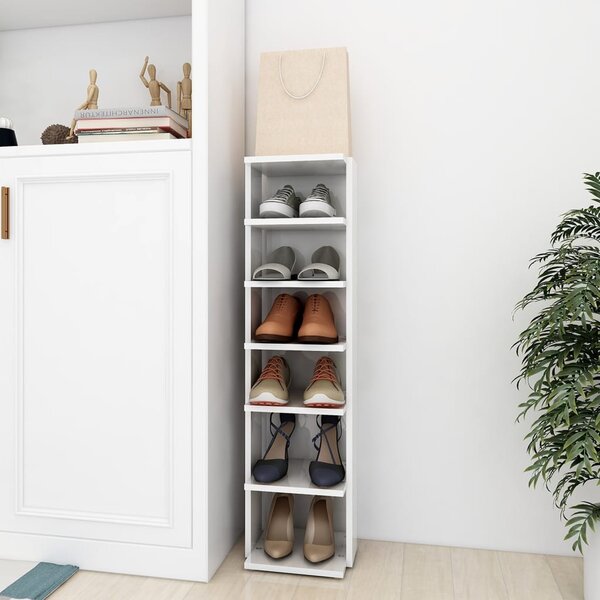 Shoe Cabinet High Gloss White 27.5x27x102 cm Engineered Wood