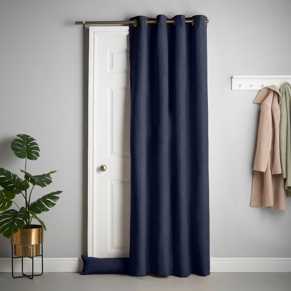 Velvet Chenille 56x84 Interlined Eyelet Door Curtain Navy