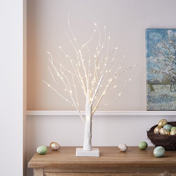 65cm White Pre Lit Twig Tree