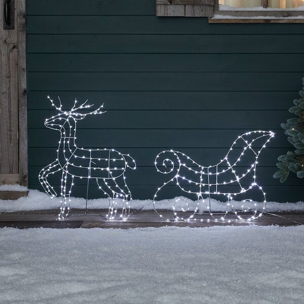Reindeer & Sleigh Christmas Light Silhouette