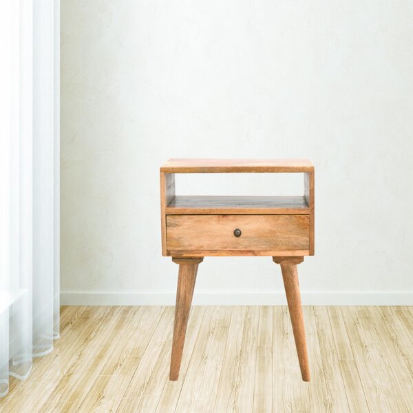 100% Solid Wood Bedside Table with Spacious Drawer and Open Shelf, Hand-finished Crafted Desk for Bedroom, 35 x 45 x 57 cm, Brown Aosom UK