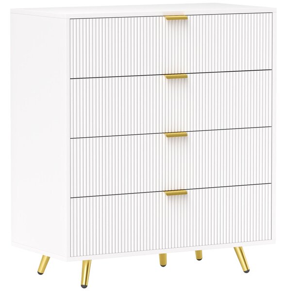 HOMCOM Elegant Four-Drawer Bedside Table - White