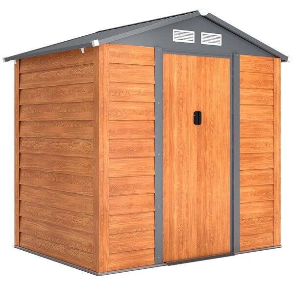 Outsunny 6 x 5 ft Garden Storage Shed Apex Store for Gardening Tool with Foundation and Ventilation, Brown