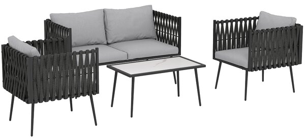 Outsunny 4-Piece Garden Furniture Set with Cushions - Light Grey