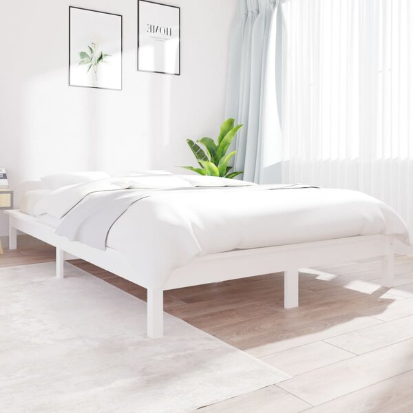 Bed Frame White 200x200 cm Solid Wood Pine