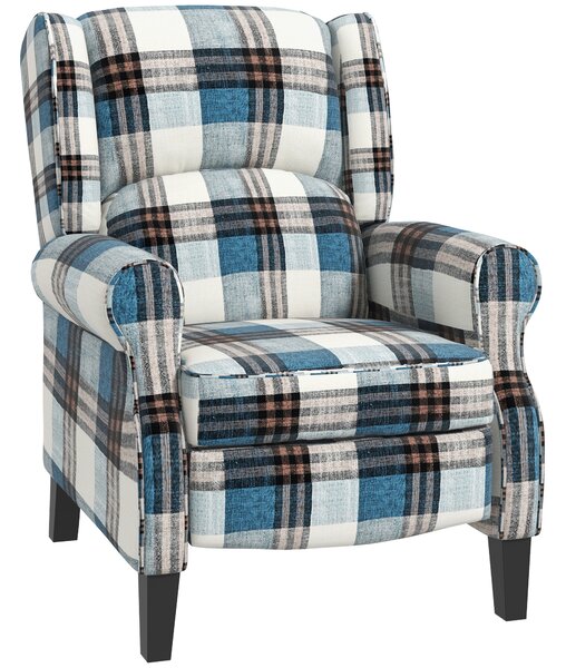 HOMCOM Wingback Reclining Chair, Push Back Recliner Armchair for Living Room Bedroom with Footrest Armrests Wood Legs, Cat Scratch Anti, Blue