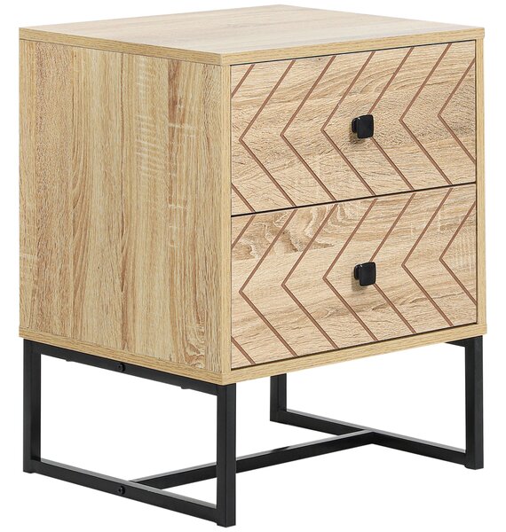 HOMCOM Unique Bedside Cabinet, Two-Drawer Nightstand, Zig Zag Design, Black Metal Handles, Melamine Finish