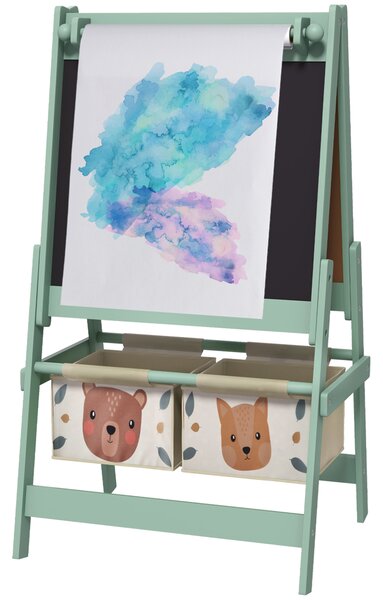 AIYAPLAY Three-In-One Kids Easel with Paper Roll, Art Easel, with Storage - Green Aosom UK