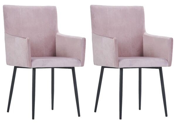 Dining Chairs with Armrests 2 pcs Pink Velvet