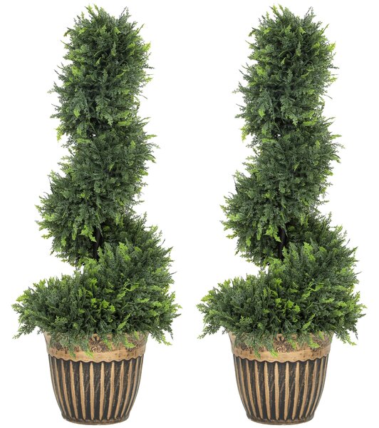 HOMCOM Set of 2 Artificial Plants, Topiary Spiral Boxwood Cypress Trees with Pot, for Home Indoor Outdoor Decor, 90cm