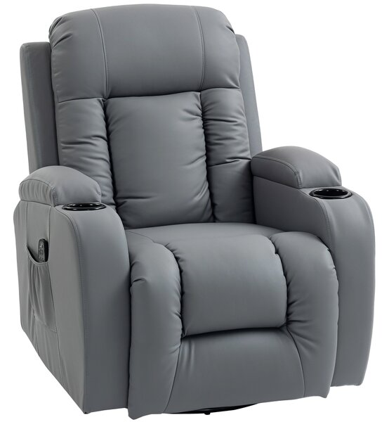 HOMCOM Massage Recliner Armchair, PU Leather Recliner Chair, Grey