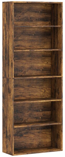 HOMCOM Six Shelf Bookcase - Rustic Brown
