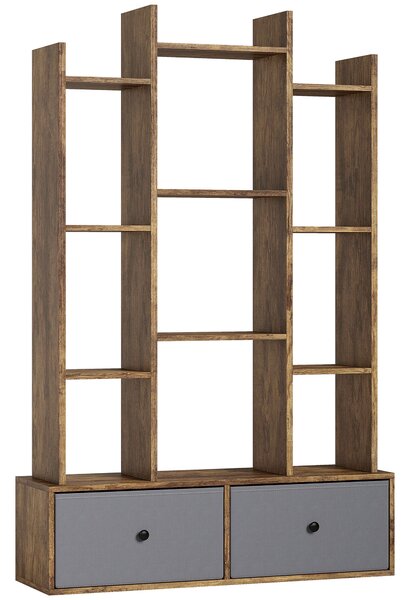 HOMCOM 12 Shelf Storage Unit, with Drawers - Brown