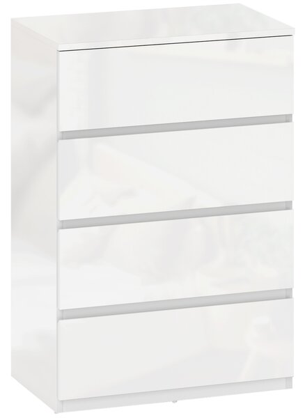 HOMCOM High Gloss Chest of Drawers, 4-Drawer Storage Cabinet, Modern Dresser for Bedroom, Stylish & Functional, White Aosom UK