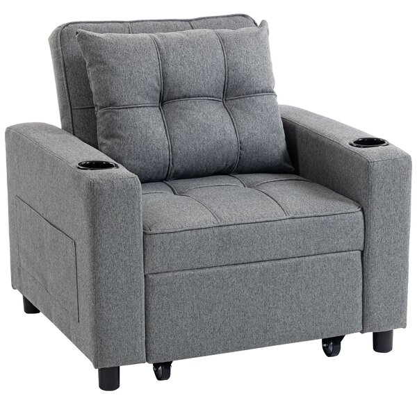 HOMCOM 3-in-1 Single Sofa Bed, Convertible Sleeper Chair Bed - Dark Grey