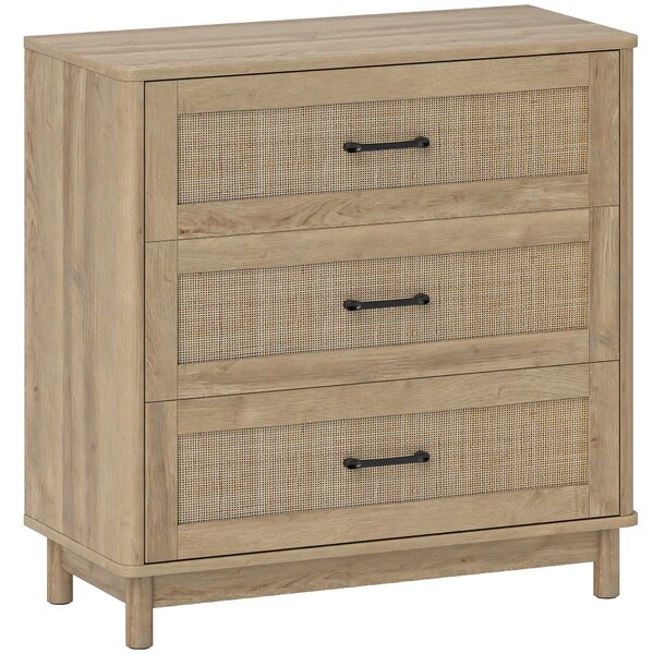 HOMCOM 76 cm Wide Drawer Chest of Drawers with 3 Drawer - Oak