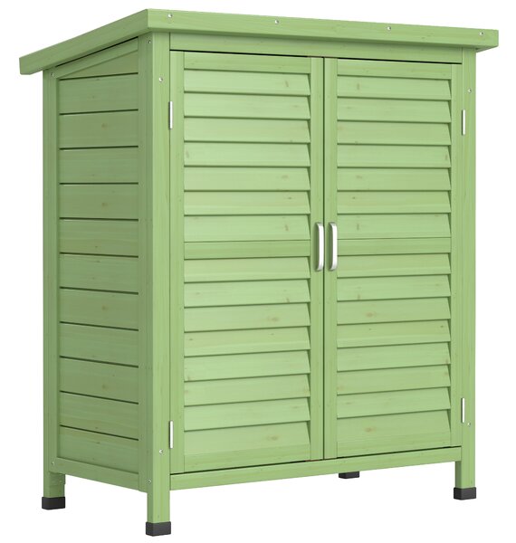 Outsunny Garden Shed Wooden Garden Storage Shed 2 Door Unit Solid Fir Wood Garage Tool Organisation Cabinet, 87L x 46.5W x 96.5Hcm, Green
