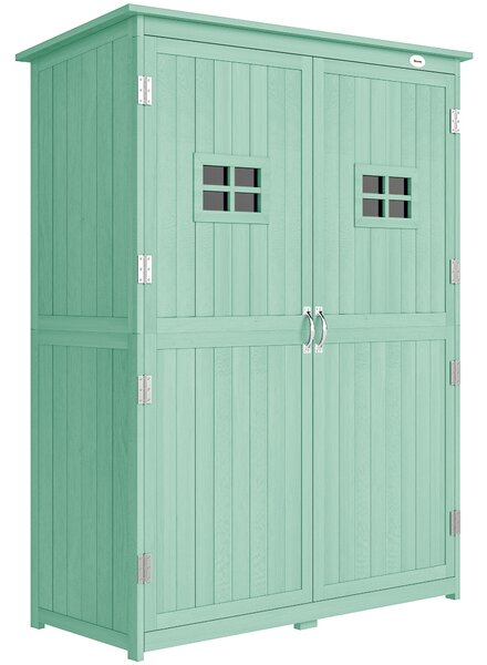 Outsunny Wooden Garden Shed with Two Windows, Tool Storage Cabinet, Outdoor Double Door organiser 127.5L x 50W x 164H cm, Green