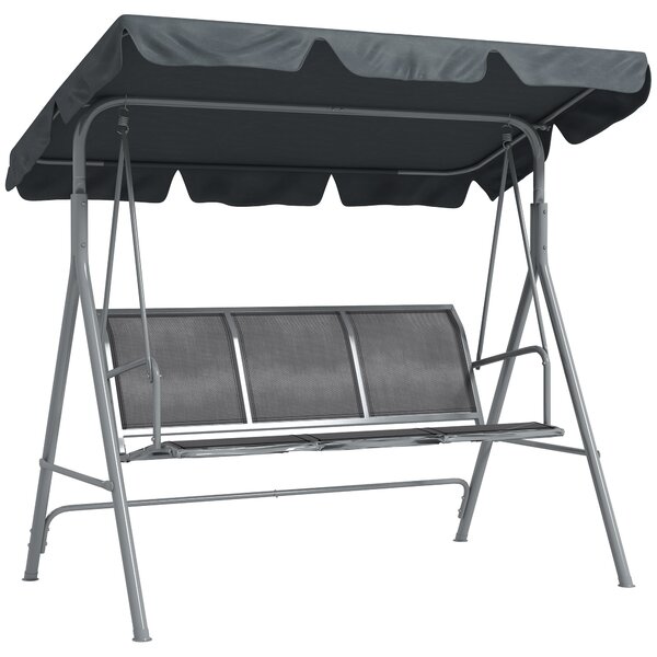 Outsunny 3 Seater Swing Chair, Garden Swing Bench with Adjustable Tilting Canopy, Breathable Mesh Seat and Heavy Duty Metal Frame for Patio, Garden, Dark Grey
