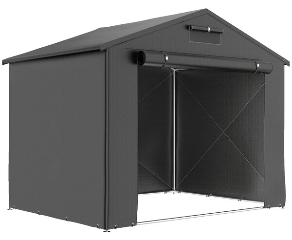 Outsunny 8 x 6 ft Outdoor Garden Storage Shed, Waterproof Bike Tent with Roll-Up Zipper Door