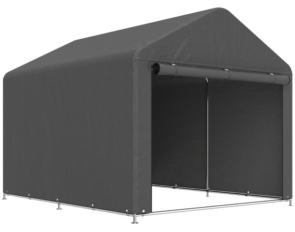 Outsunny 6.6 x 7.8ft Outdoor Garden Storage Shed, Waterproof Bike Tent with Roll-up Zipper Door, Galvanised Metal Frame, Portable Shed Shelter Carport for Motorcycle Garden Tools, Dark Grey