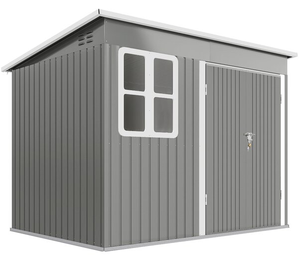 Outsunny 8.5 x 6ft Storage Shed Galvanised Steel Garden Shed, Metal Shed with Foundation Kit, Window, Lockable Wide Doors and Air Vents for Outdoor Patio, Light Grey