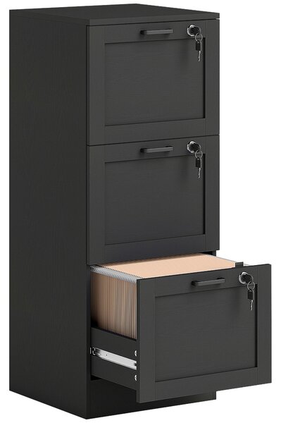 HOMCOM 3-Drawer Filing Cabinet with Lock - Black