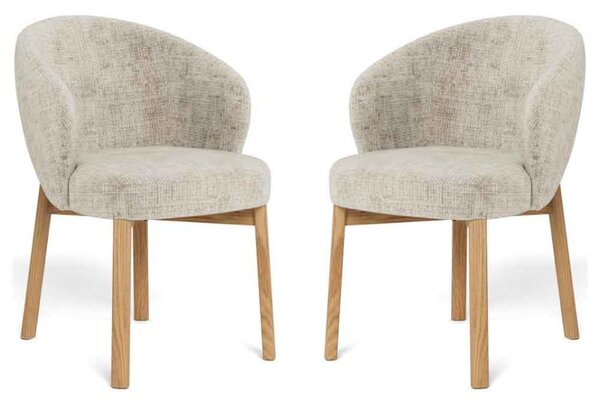 Denver Fabric Dining Chairs With Matt Oak Legs In Pair - Beige