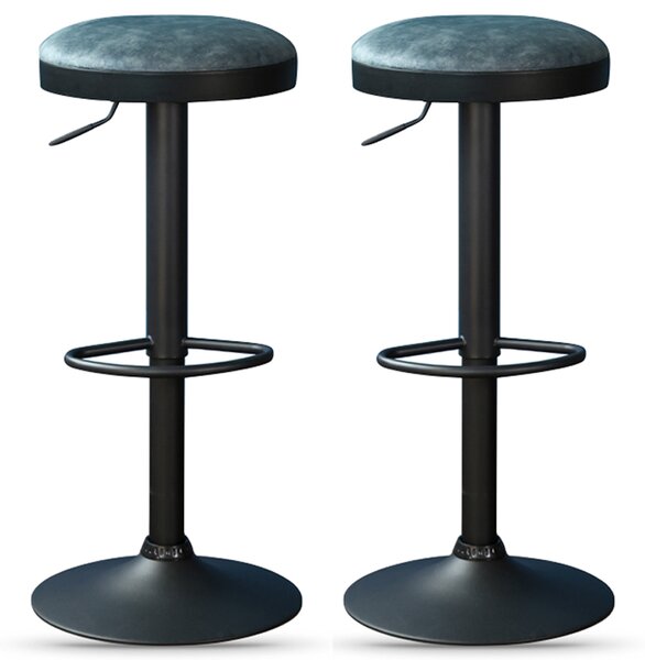 Rexford Stone Blue Fabric Gas Lift Stools - Pair