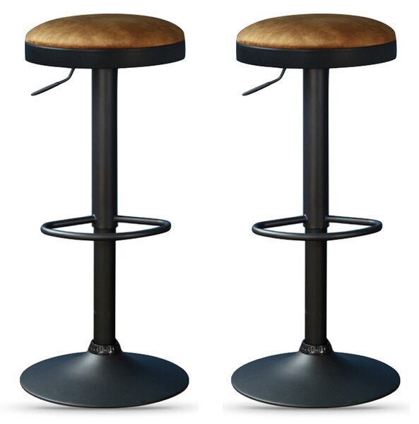 Rexford Rust Fabric Gas Lift Stools - Pair